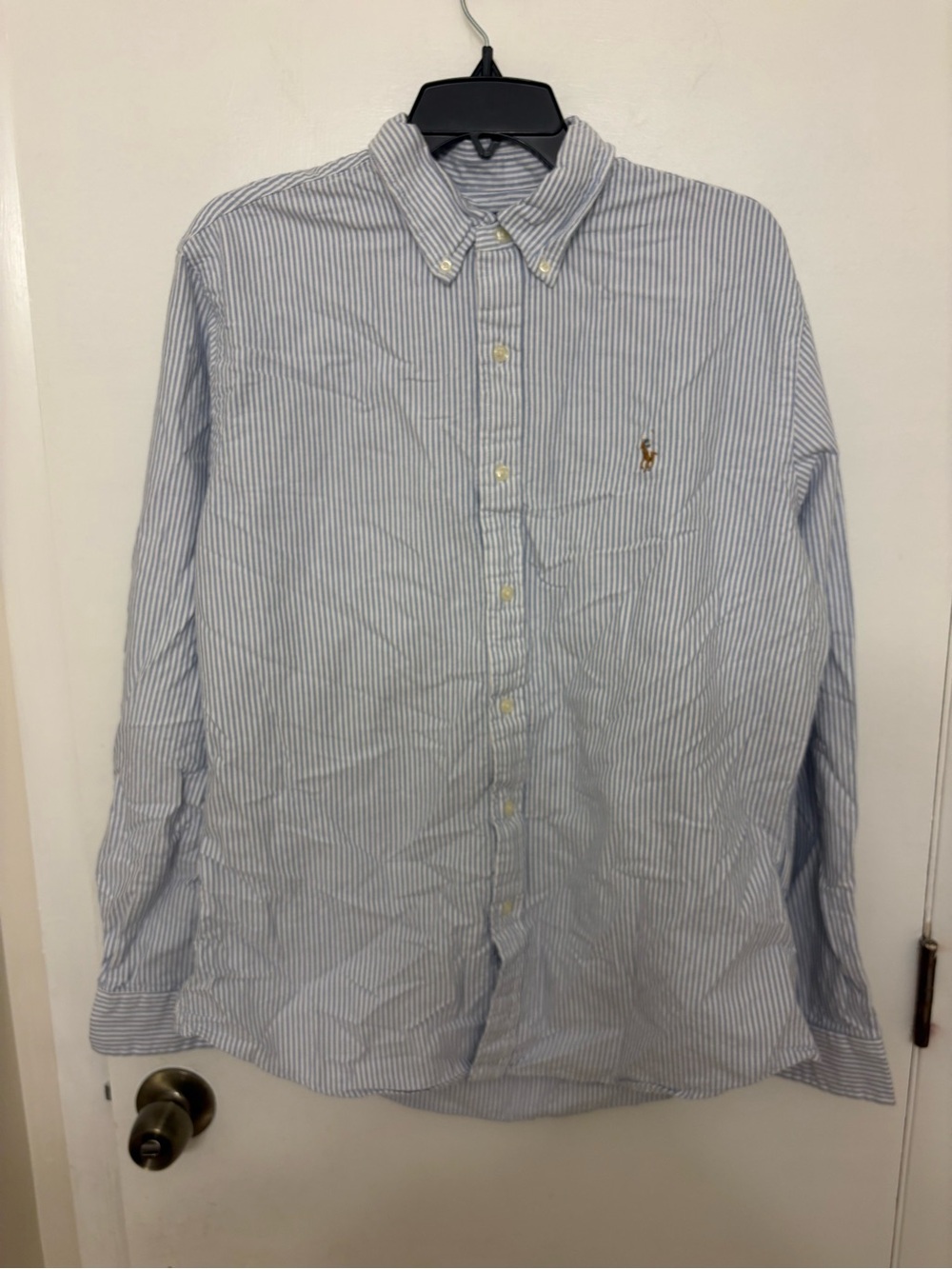 Polo Ralph Lauren Blue & White Striped Slim Fit Oxford Shirt Pony Logo Large